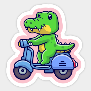 Cute Crocodile Riding Scooter Cartoon Sticker